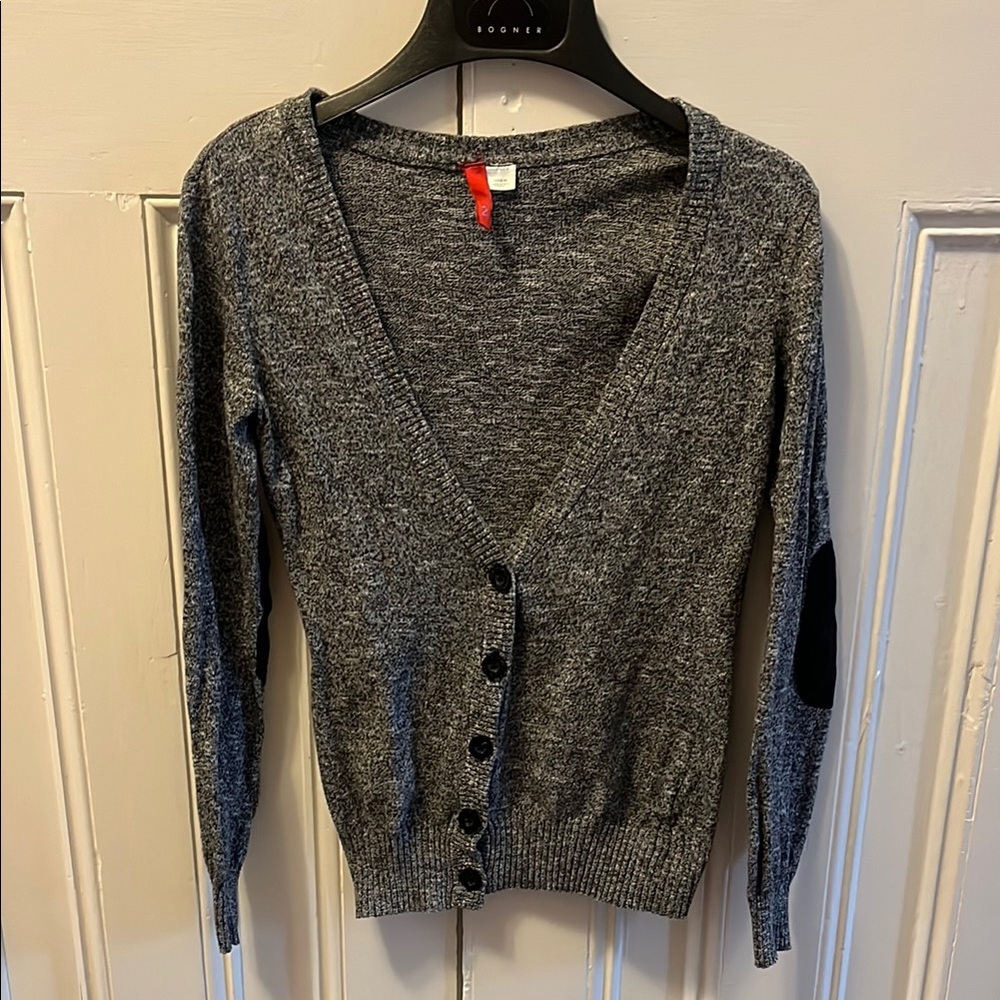 Gray V-Neck Button-Up Sweater
